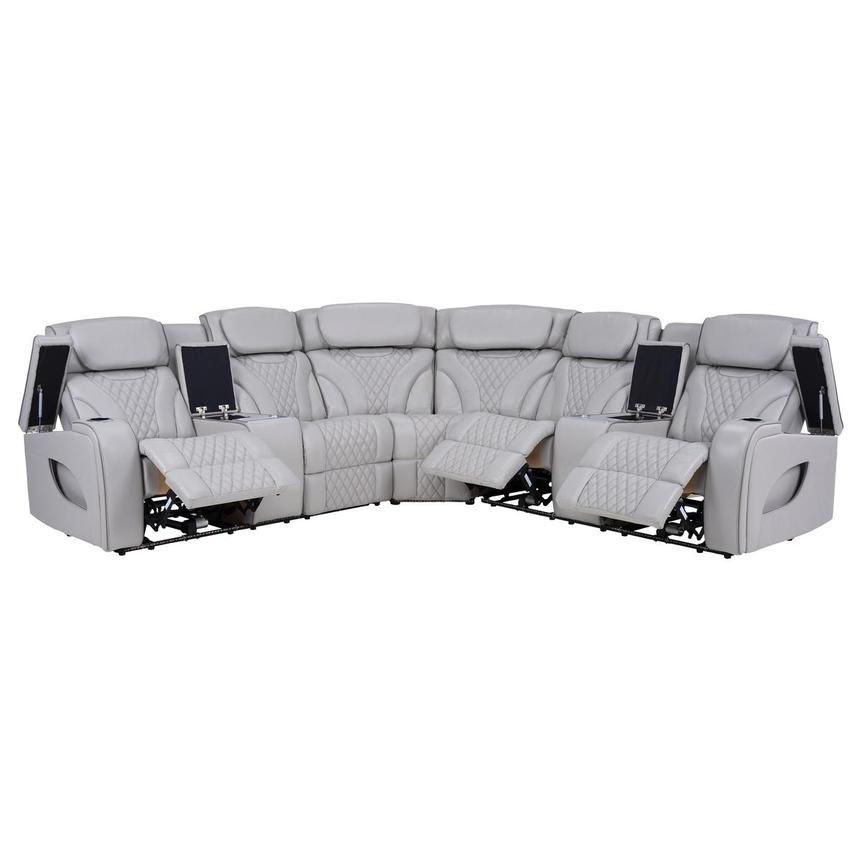 Pummel Gray Leather Power Reclining Sofa  alternate image, 4 of 16 images.