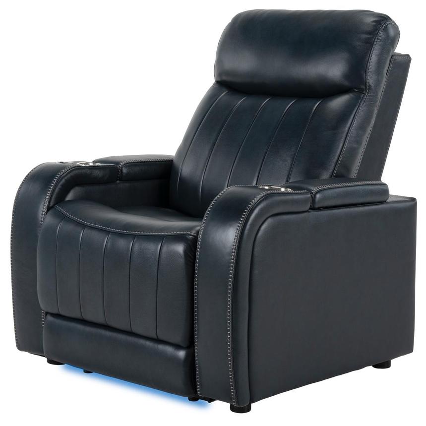 Neptune Blue Leather Power Recliner | El Dorado Furniture