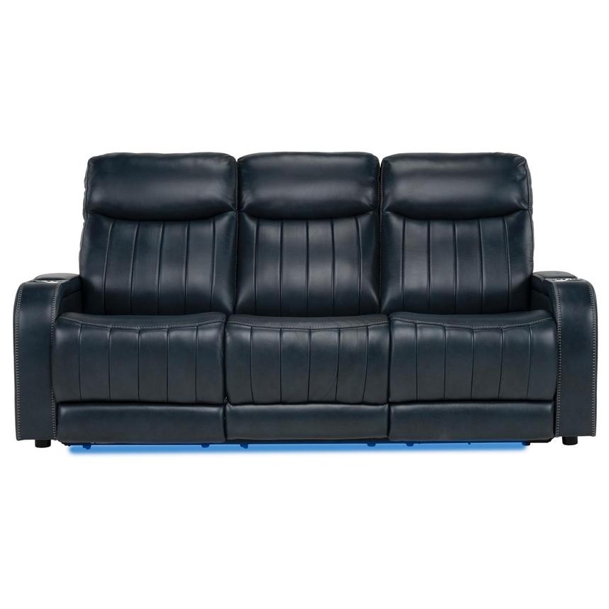 Neptune Blue Leather Power Reclining Sofa | El Dorado Furniture
