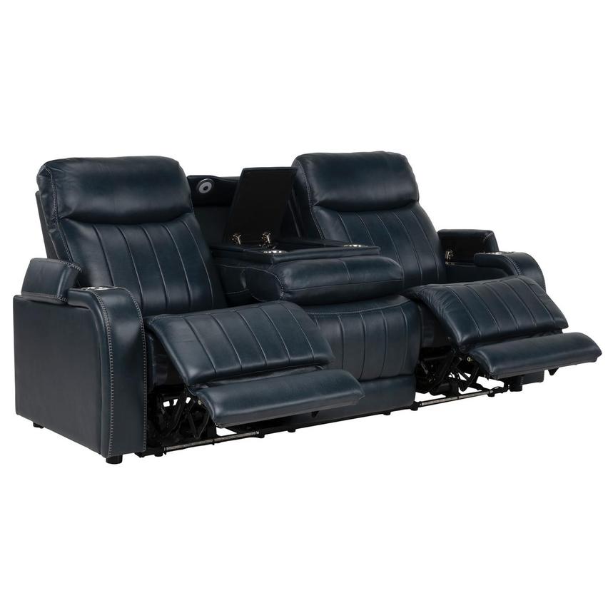 Neptune Blue Leather Power Reclining Sofa alternate image, 4 of 12 images.
