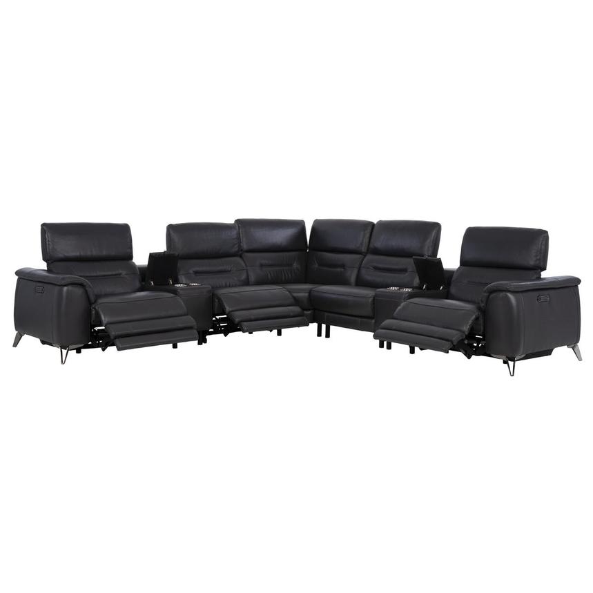 Anabel Gray Leather Power Reclining Sectional with 7PCS/3PWR  alternate image, 3 of 13 images.