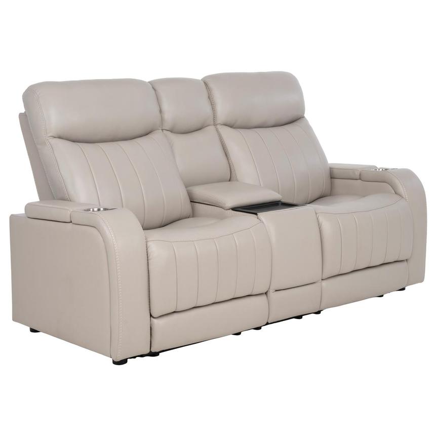Neptune Gray Leather Power Reclining Sofa w/Console  alternate image, 4 of 17 images.