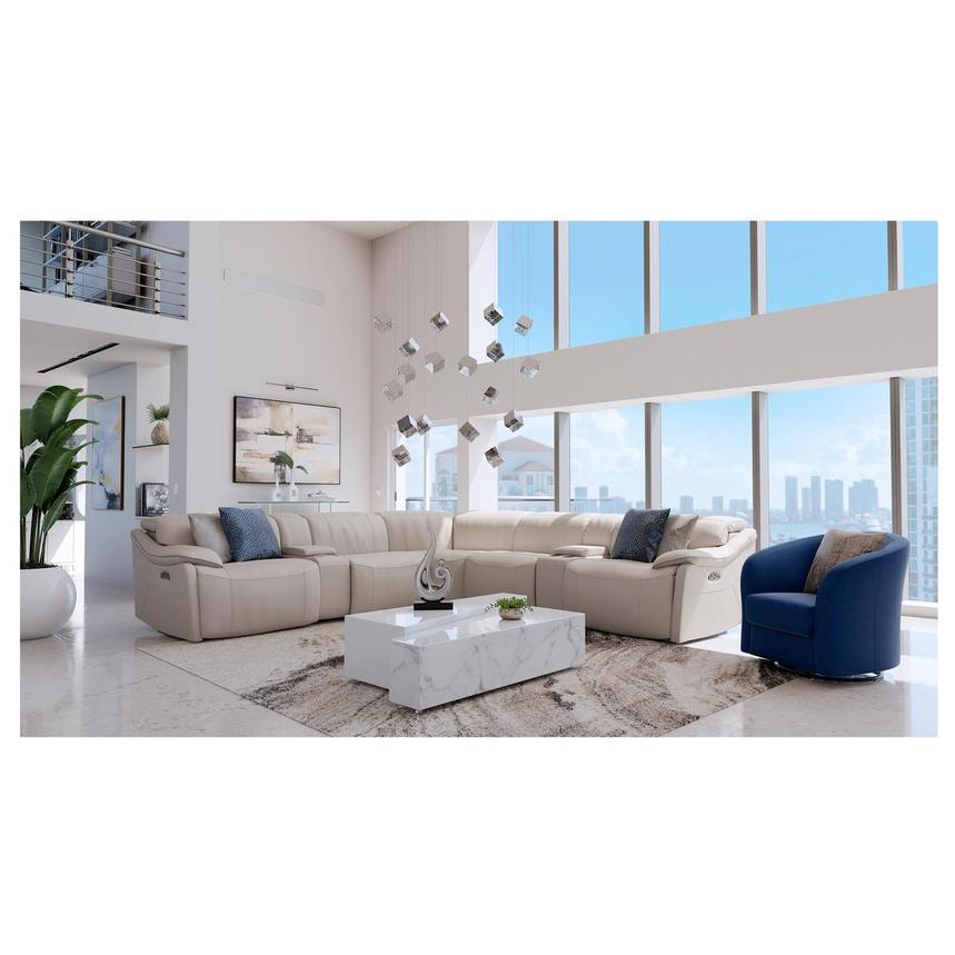 Austin Light Gray Leather Power Reclining Sectional with 6PCS/2PWR  alternate image, 2 of 10 images.