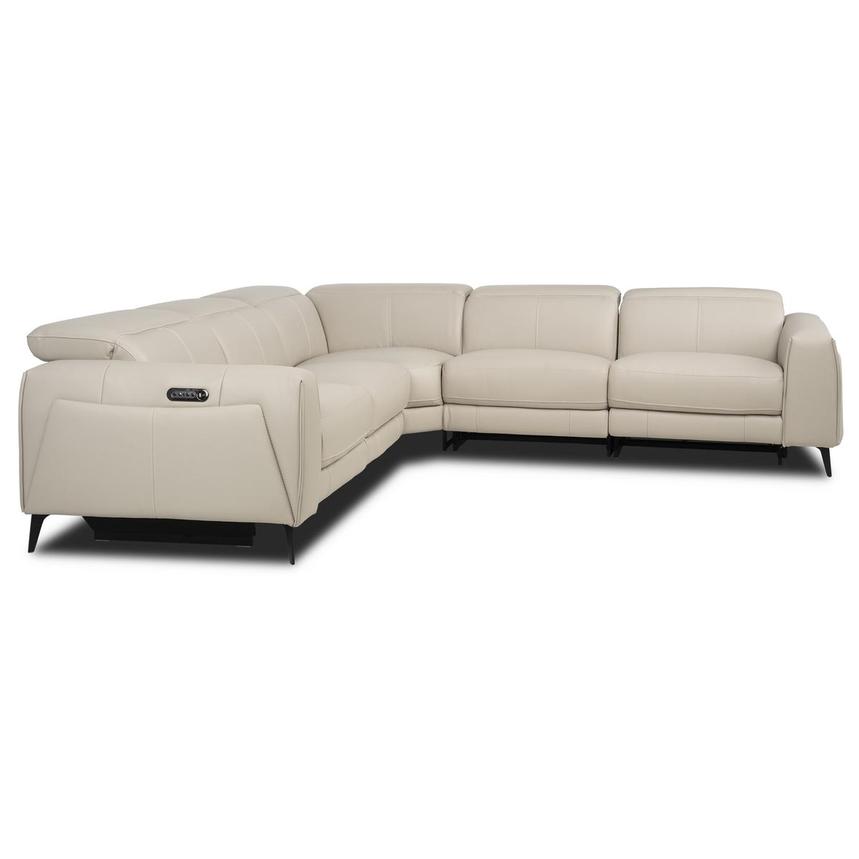 Luke 2.0 Taupe Leather Power Reclining Sectional with 5PCS/3PWR alternate image, 4 of 10 images.