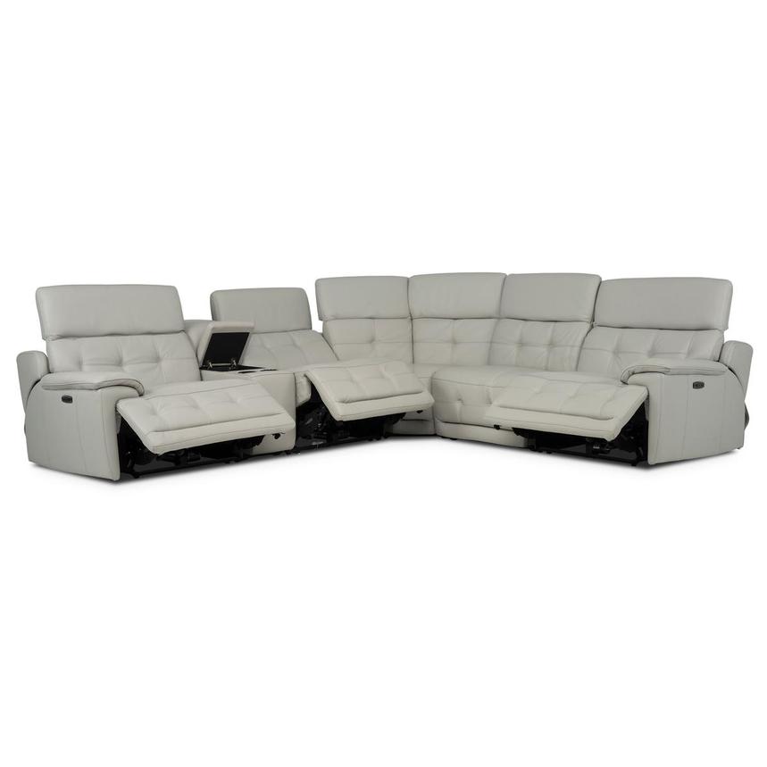 Graystone Gray Leather Power Reclining Sectional with 6PCS/3PWR alternate image, 2 of 12 images.