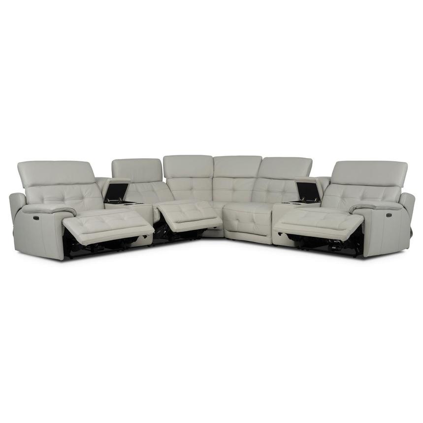 Graystone Gray Leather Power Reclining Sectional with 7PCS/3PWR alternate image, 2 of 12 images.
