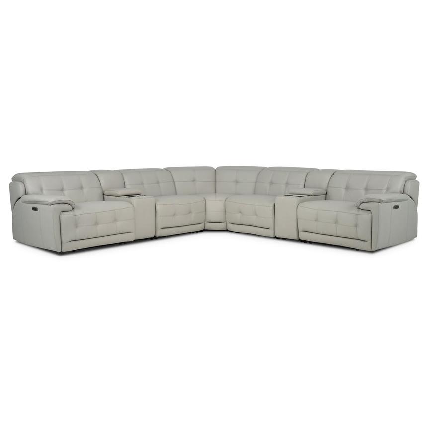 Graystone Gray Leather Power Reclining Sectional with 7PCS/3PWR  main image, 1 of 12 images.
