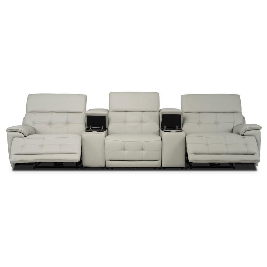 Graystone Gray Home Theater Leather Seating with 5PCS/2PWR alternate image, 2 of 11 images.