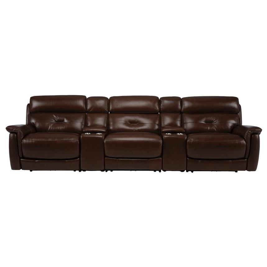 Naya Brown Home Theater Leather Seating with 5PCS/2PWR  main image, 1 of 10 images.