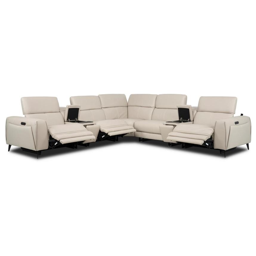 Luke 2.0 Taupe Leather Power Reclining Sectional with 7PCS/3PWR alternate image, 2 of 11 images.
