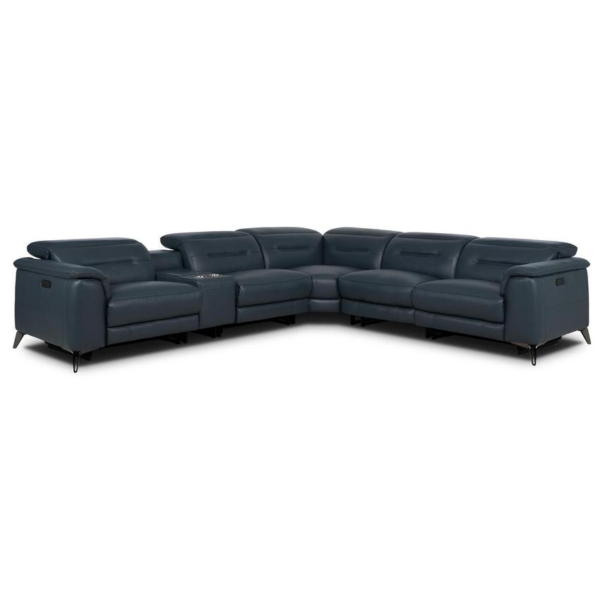 Anabel 2.0 Blue Leather Power Reclining Sectional with 6PCS/2PWR  main image, 1 of 13 images.
