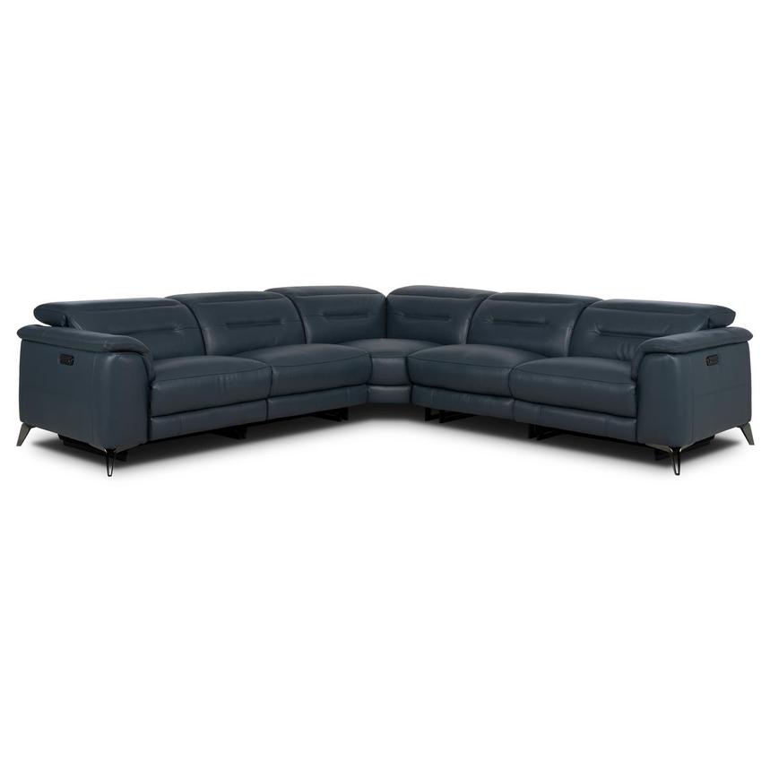 Anabel 2.0 Blue Leather Power Reclining Sectional with 5PCS/3PWR  main image, 1 of 9 images.
