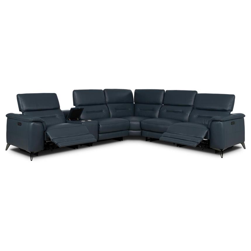 Anabel 2.0 Blue Leather Power Reclining Sectional with 6PCS/3PWR alternate image, 2 of 13 images.