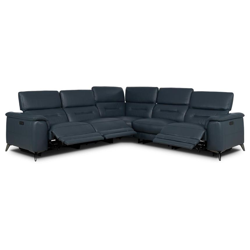 Anabel 2.0 Blue Leather Power Reclining Sectional with 5PCS/3PWR alternate image, 2 of 9 images.