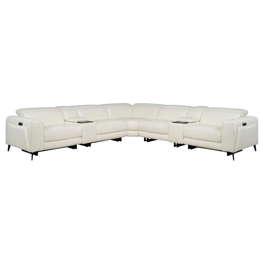 Luke 2.0 White Leather Power Reclining Sectional with 7PCS/3PWR