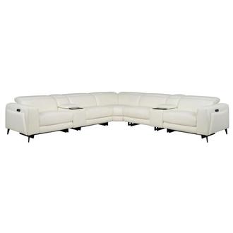 Luke 2.0 White Leather Power Reclining Sectional with 7PCS/3PWR