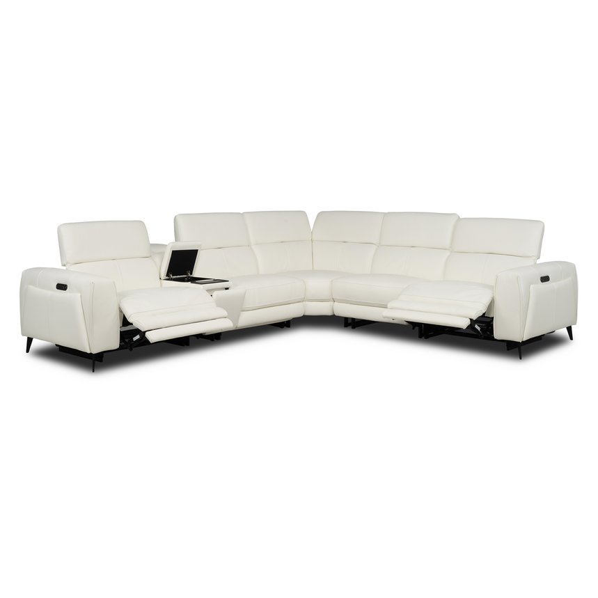 Luke 2.0 White Leather Power Reclining Sectional with 6PCS/2PWR alternate image, 2 of 12 images.