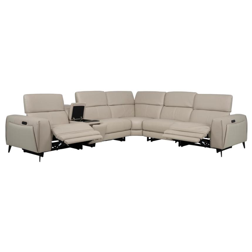 Luke 2.0 Taupe Leather Power Reclining Sectional with 6PCS/2PWR alternate image, 2 of 11 images.