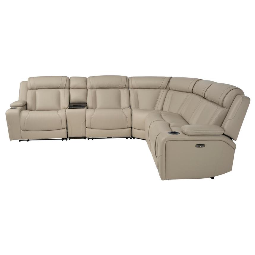 Odyssey Beige 6PCS/3PWR Leather Power Reclining Sectional w/Beverage Cooler  alternate image, 3 of 28 images.