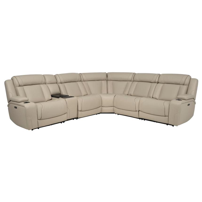 Odyssey Beige 6PCS/3PWR Leather Power Reclining Sectional w/Beverage Cooler  main image, 1 of 28 images.