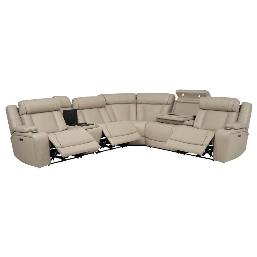 Odyssey Beige 6PCS/3PWR Leather Power Reclining Sectional w/Beverage Cooler  alternate image, 3 of 17 images.