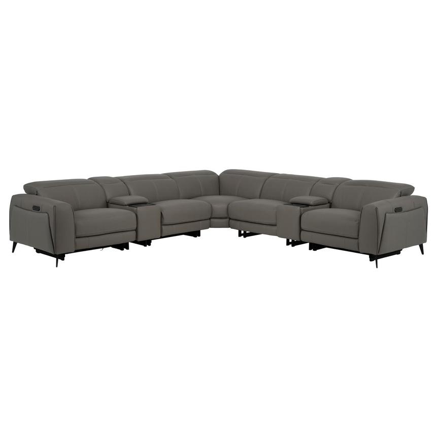 Luke 2.0 Dark Gray Leather Power Reclining Sectional with 7PCS/3PWR  main image, 1 of 12 images.
