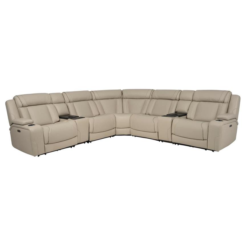 Odyssey Beige 7PCS/3PWR Leather Power Reclining Sectional w/Beverage Cooler main image, 1 of 15 images.
