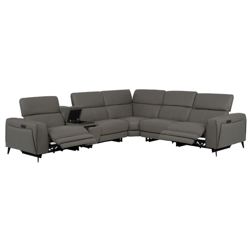 Luke 2.0 Dark Gray Leather Power Reclining Sectional with 6PCS/2PWR alternate image, 2 of 14 images.