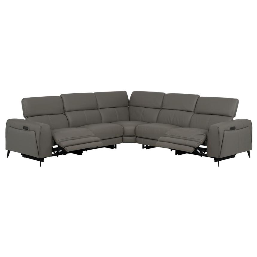 Luke 2.0 Dark Gray Leather Power Reclining Sectional with 5PCS/2PWR alternate image, 2 of 9 images.