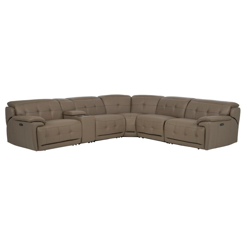 Graystone Dark Taupe Leather Power Reclining Sectional with 6PCS/3PWR  main image, 1 of 14 images.