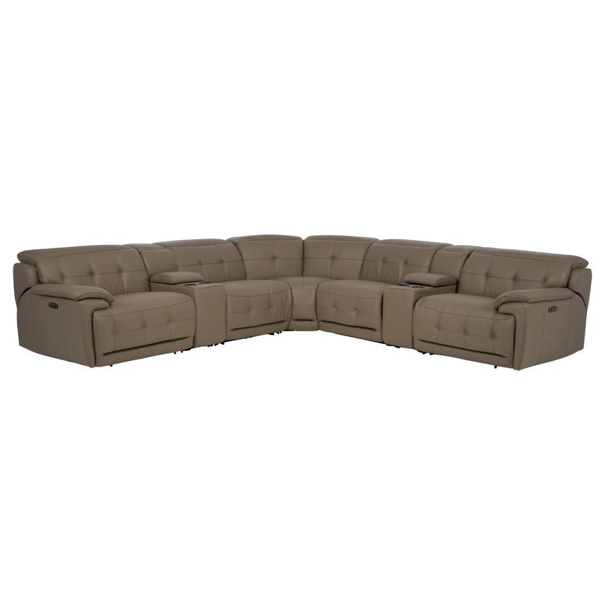 Graystone Dark Taupe Leather Power Reclining Sectional with 7PCS/3PWR