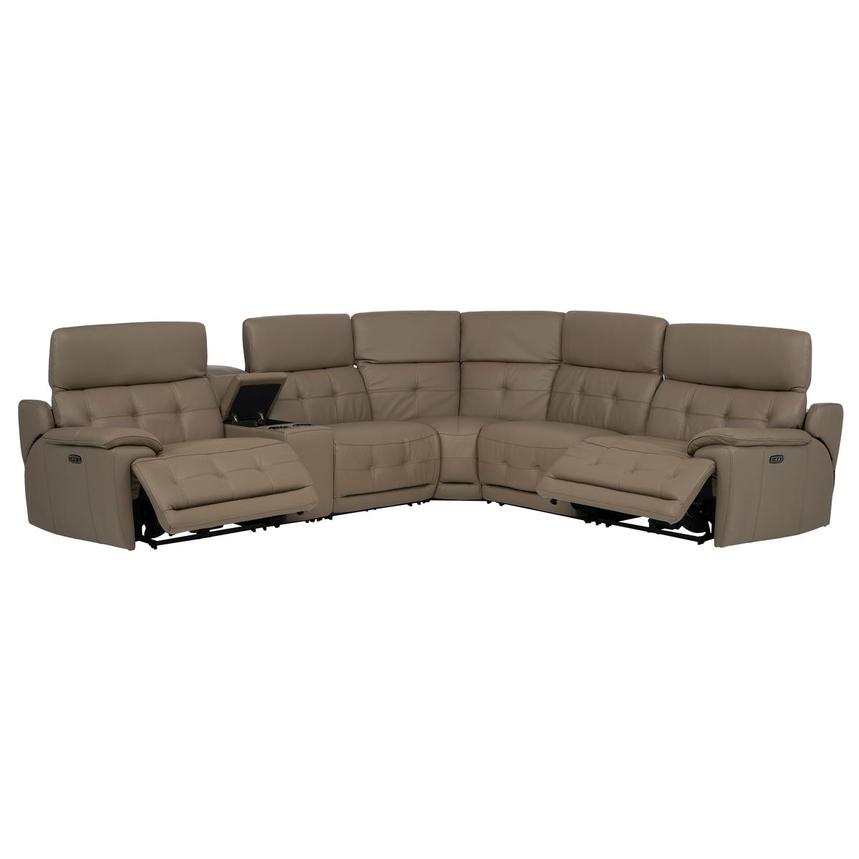 Graystone Dark Taupe Leather Power Reclining Sectional with 6PCS/2PWR alternate image, 2 of 13 images.