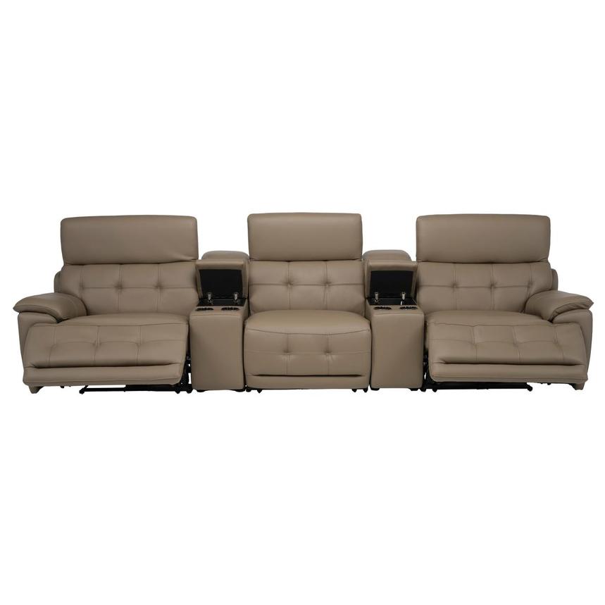 Graystone Dark Taupe Home Theater Leather Seating with 5PCS/2PWR alternate image, 2 of 12 images.
