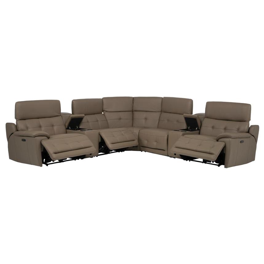 Graystone Dark Taupe Leather Power Reclining Sectional with 7PCS/3PWR alternate image, 2 of 14 images.