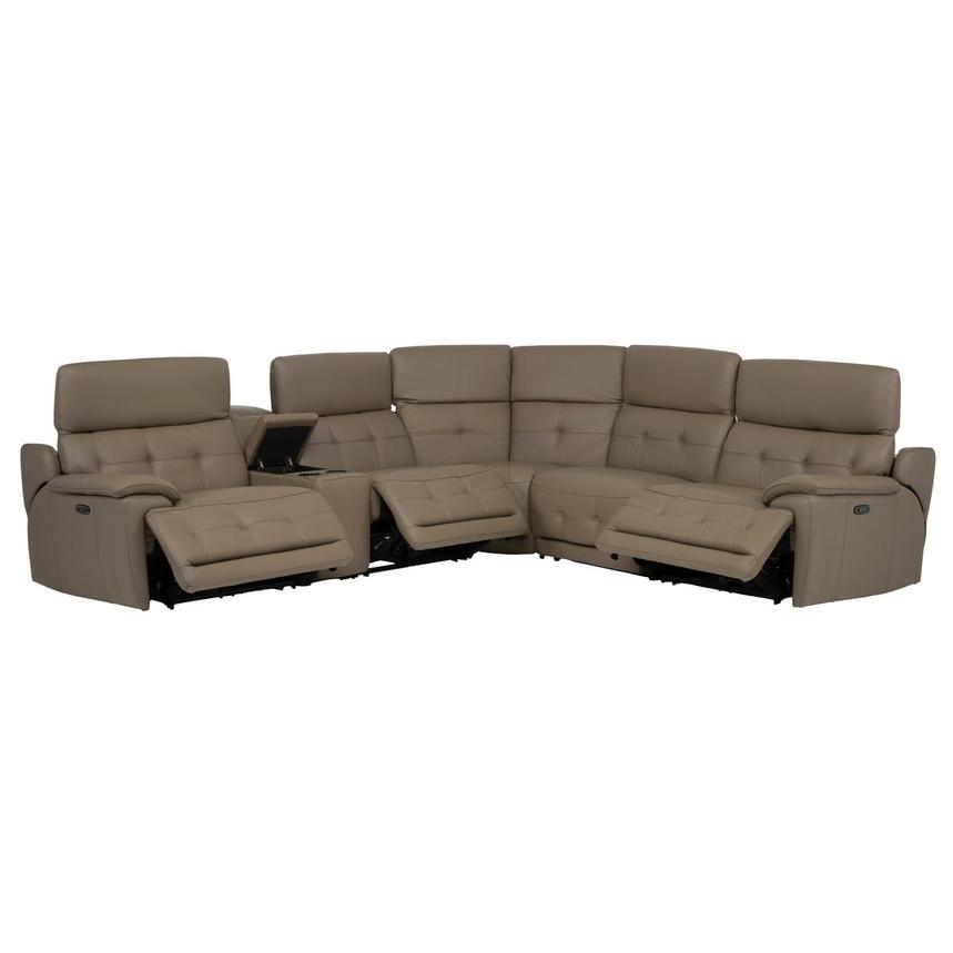 Graystone Dark Taupe Leather Power Reclining Sectional with 6PCS/3PWR alternate image, 2 of 13 images.