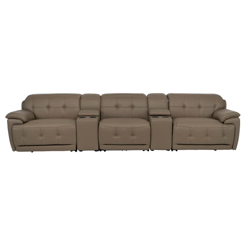 Graystone Dark Taupe Home Theater Leather Seating with 5PCS/2PWR  main image, 1 of 12 images.