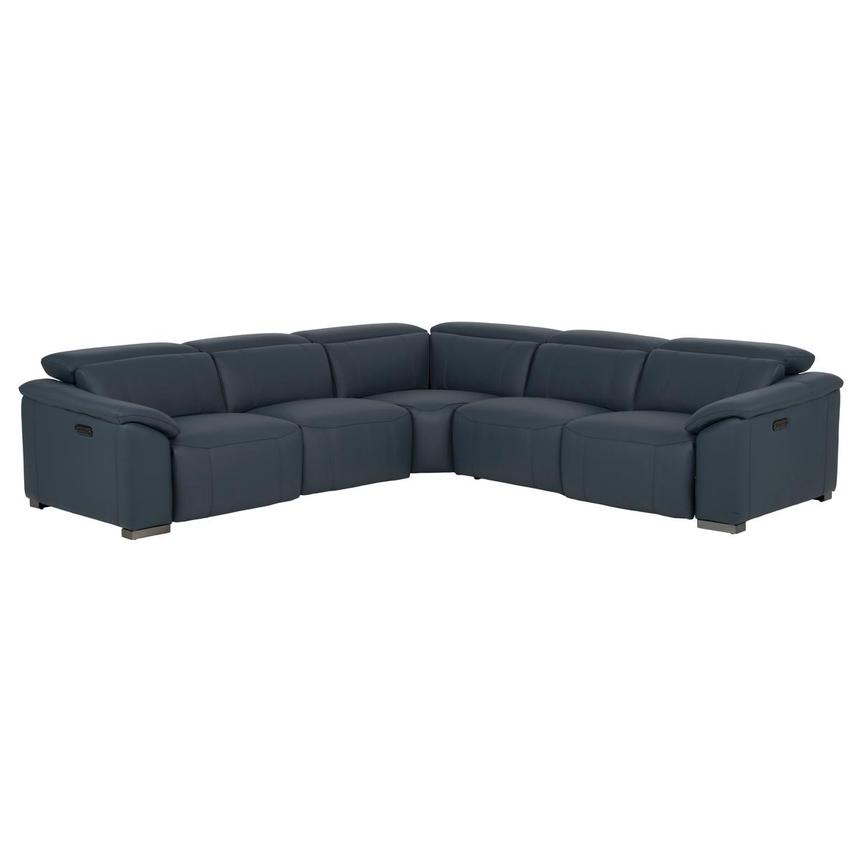 Cordova Blue Leather Power Reclining Sectional with 5PCS/3PWR main image, 1 of 10 images.