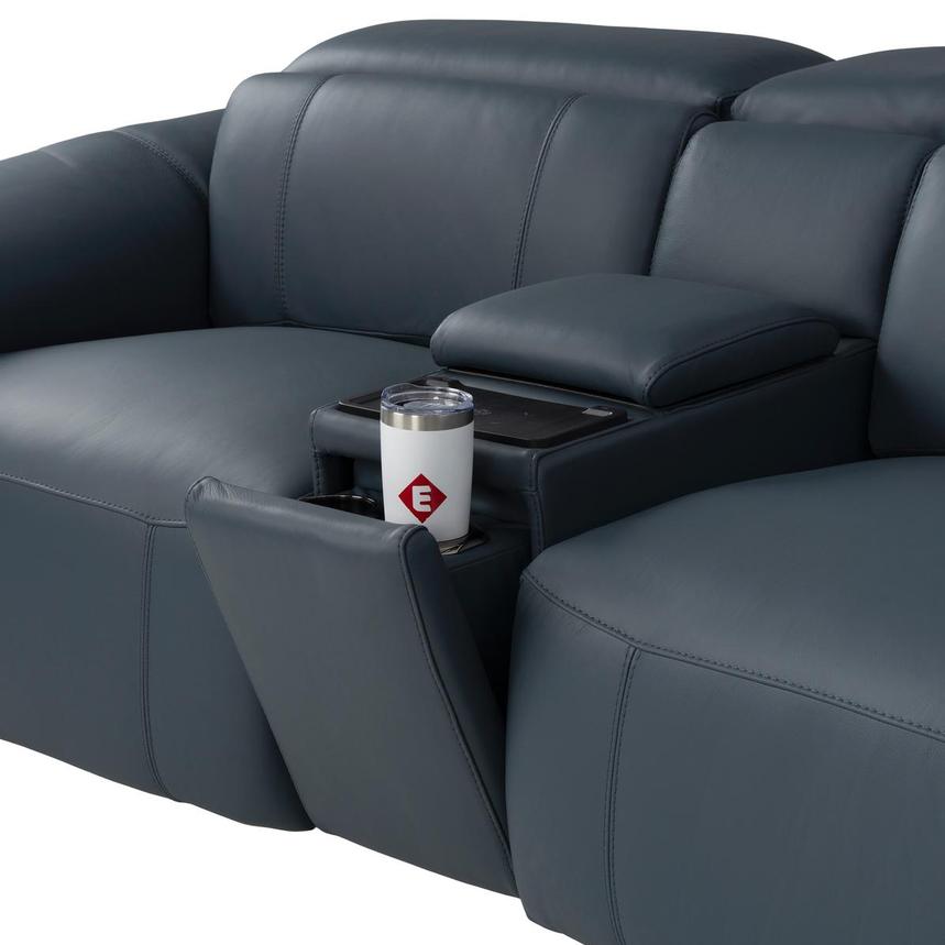 Cordova Blue Leather Power Reclining Sectional with 7PCS/3PWR  alternate image, 7 of 15 images.