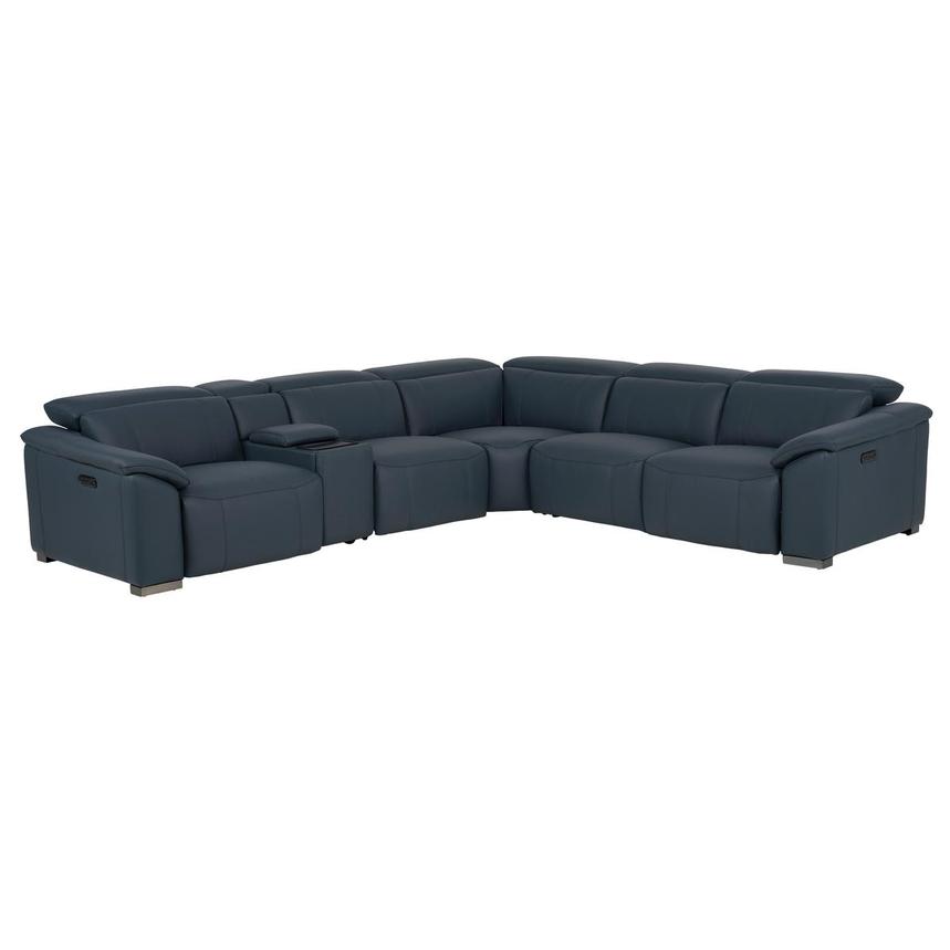 Cordova Blue Leather Power Reclining Sectional with 6PCS/2PWR main image, 1 of 15 images.