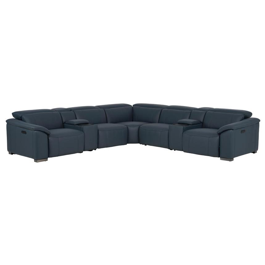 Cordova Blue Leather Power Reclining Sectional with 7PCS/3PWR  main image, 1 of 15 images.