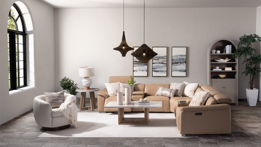 Cordova Cream Home Theater Leather Seating with 5PCS/2PWR  alternate image, 2 of 12 images.
