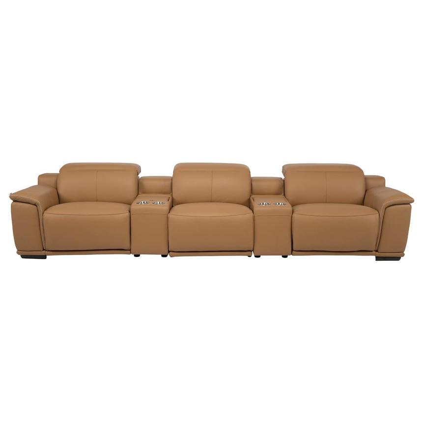 Davis 2.0 Tan Home Theater Leather Seating with 5PCS/3PWR