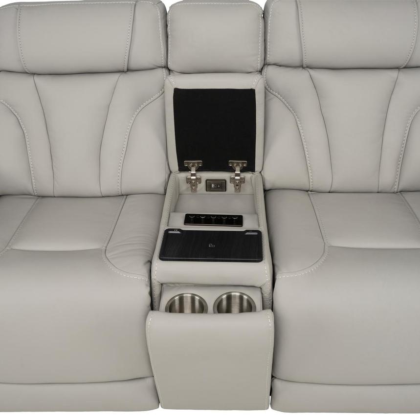 Kylo Light Gray Power Motion Leather Sofa w/Console alternate image, 9 of 19 images.