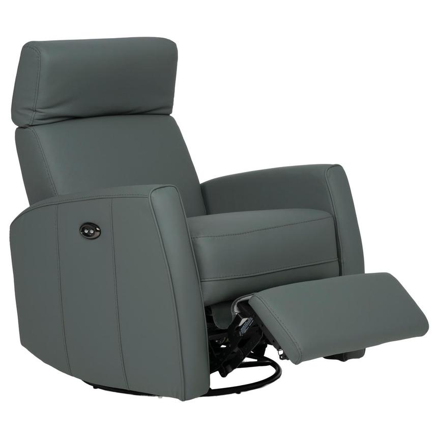 Lucca Blue Leather Power Swivel Glider Recliner  alternate image, 3 of 10 images.