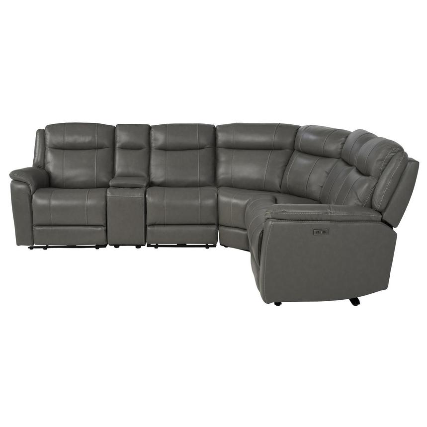 Samuel Dark Gray Leather Power Reclining Sectional with 6PCS/3PWR alternate image, 4 of 12 images.