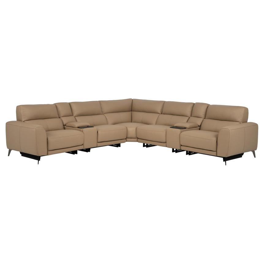 Granet Dark Cream Leather Power Reclining Sectional with 7PCS/3PWR main image, 1 of 16 images.