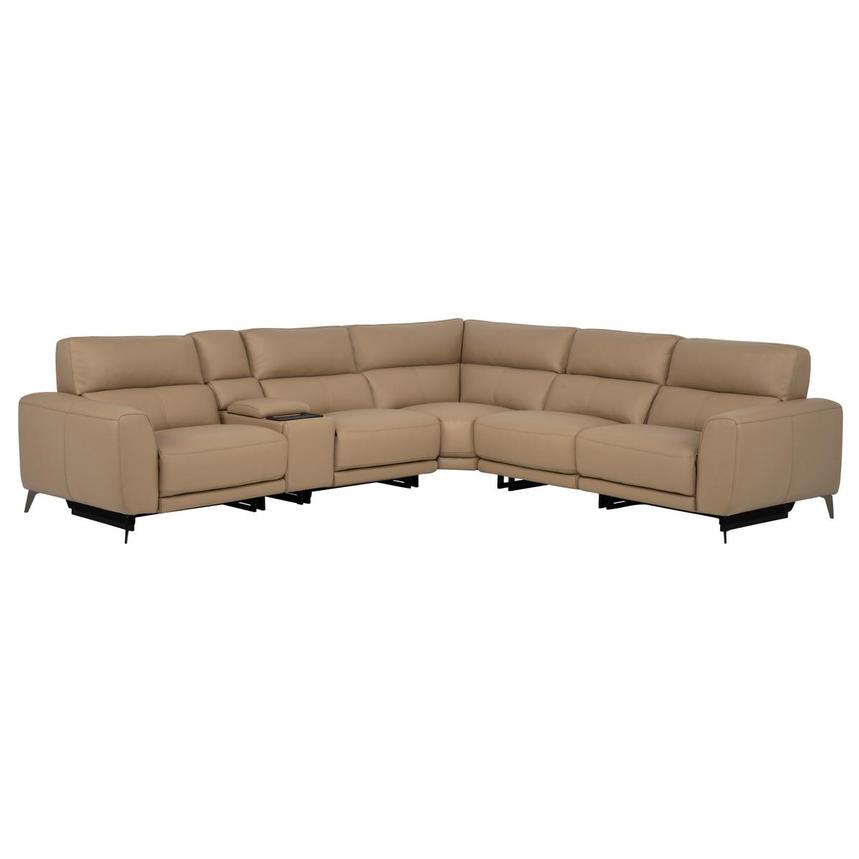 Granet Dark Cream Leather Power Reclining Sectional with 6PCS/3PWR main image, 1 of 17 images.