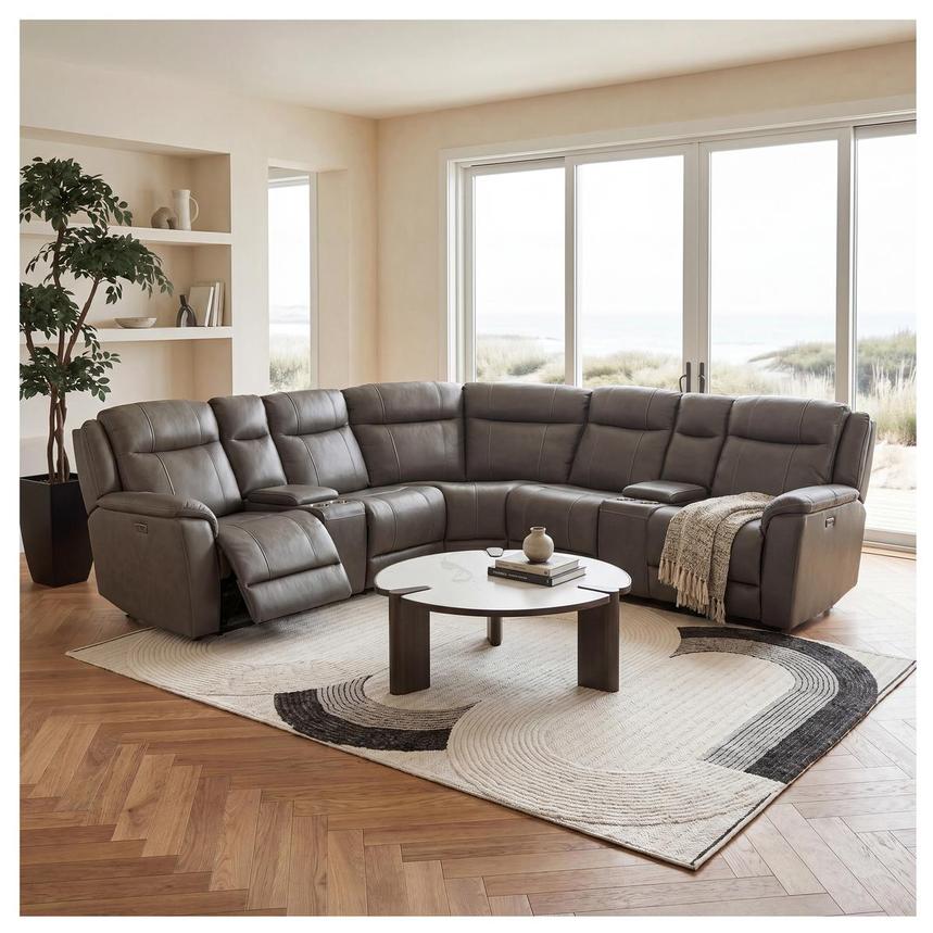 Samuel Dark Gray Leather Power Reclining Sectional with 6PCS/3PWR  alternate image, 2 of 2 images.