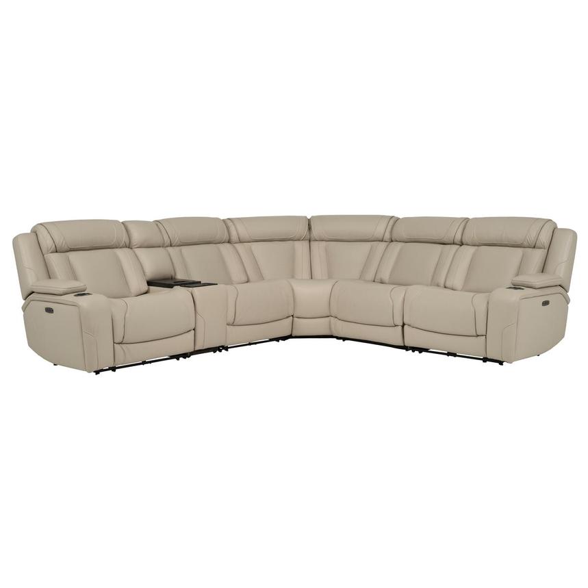 Odyssey Beige 6PCS/3PWR Leather Power Reclining Sectional w/Beverage Cooler main image, 1 of 13 images.