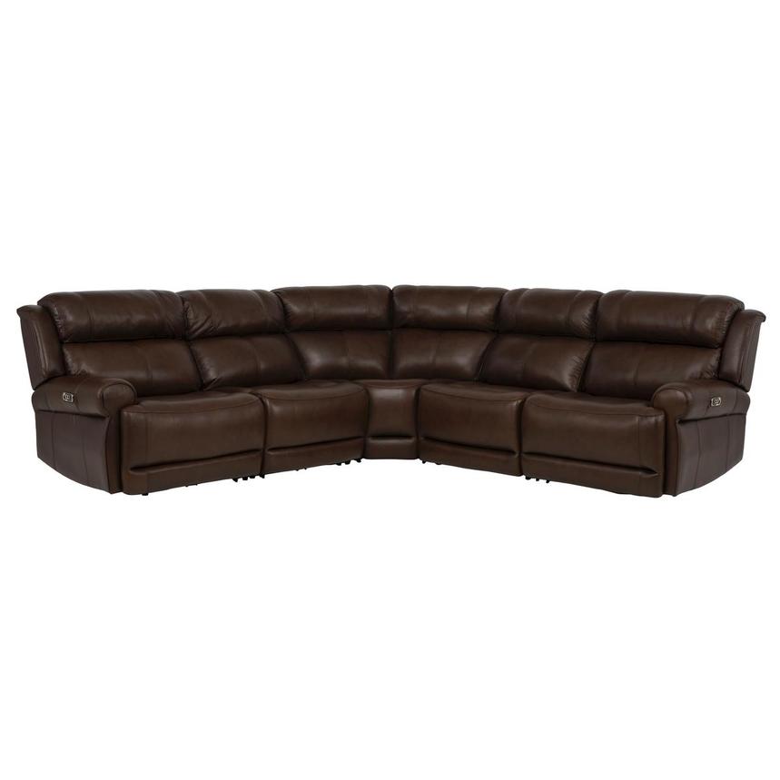 Bruno Brown Leather Power Reclining Sectional with 5PCS/2PWR  main image, 1 of 10 images.